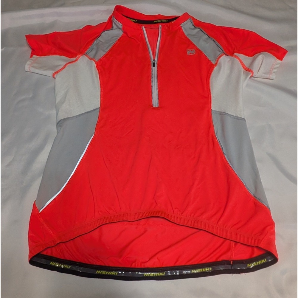 Nishiki Cycling‎ Jersey Women MD Red Excellent Short Sleeve Quarter Zip Pockets